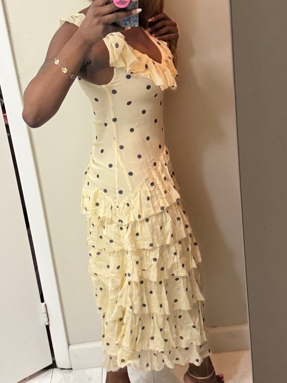 Zara Cream Polka Dot Ruffle Maxi Dress - Picture 5 of 13